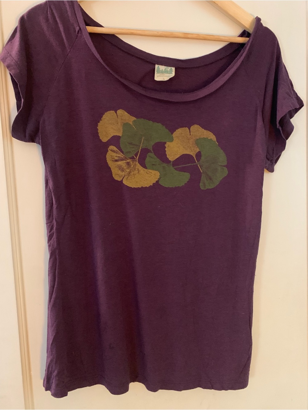 Eggplant Color Ginkgo Graphic Scoop Neck Women's Tee